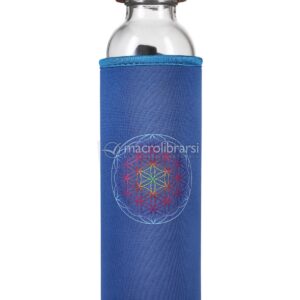 Bottiglia Flaska in Vetro con Cover in Neoprene "Flower of Life" - Blue