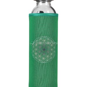 Bottiglia Flaska in Vetro con Cover in Neoprene "Flower of Life" - Green