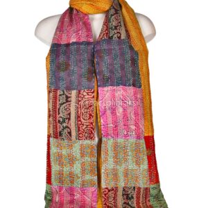 Sciarpa Patchwork in Sari Riciclato di seta e cotone con Ricamo Kantha - Ruggine