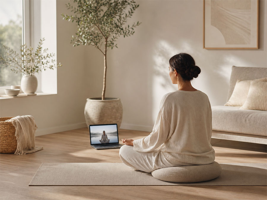 Mindfulness 2 serene meditation space in warm tones
