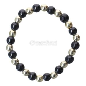 Anello Elastico Tormalina Nera & Ematite Dorata