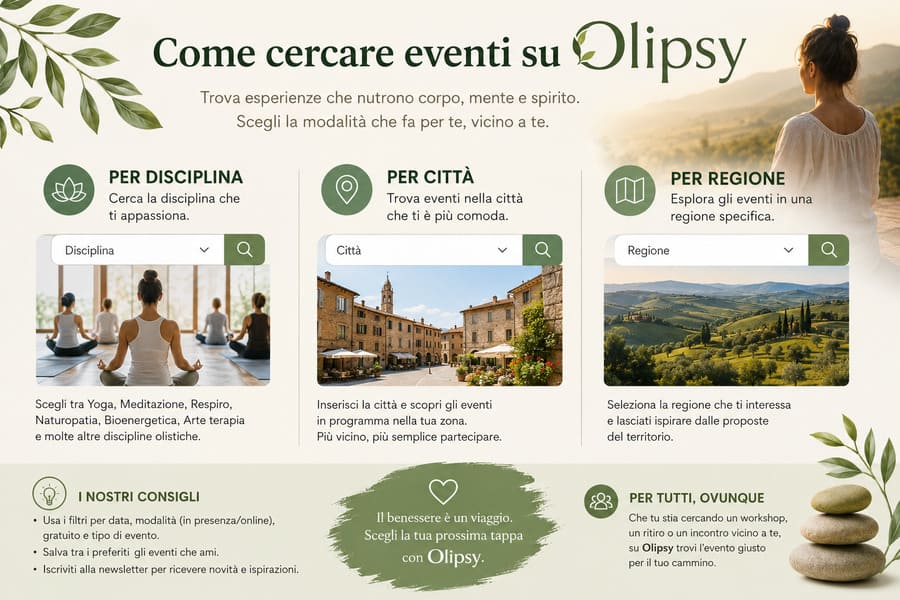 Come cercare eventi su Olipsy per disciplina, città o regione 1 Come cercare eventi su Olipsy per disciplina, città o regione