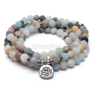 Mala in Amazzonite Elastico con Ciondolo Loto