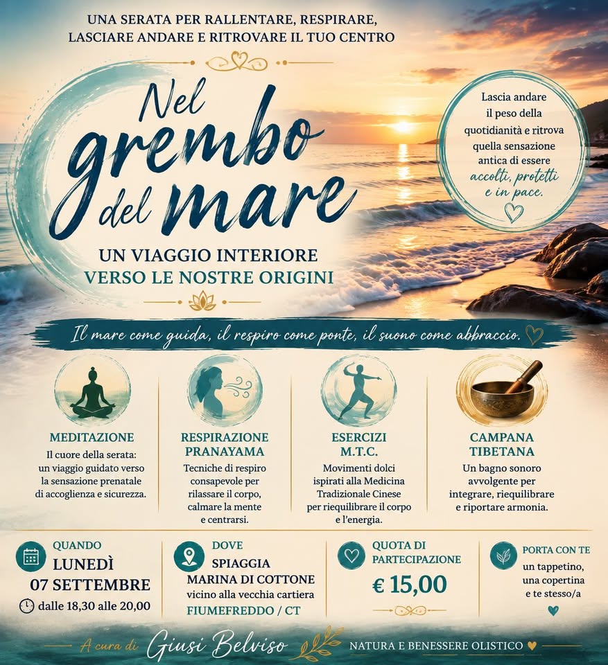 serata in spiaggia con meditazione respirazione campana tibetana