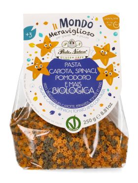 pasta con carota spinaci pomodoro e mais bio stelline 737833