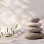 Yoga 15 tranquil stone stack with leafy branch