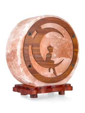 lampada di sale tonda con base in legno luna 699002