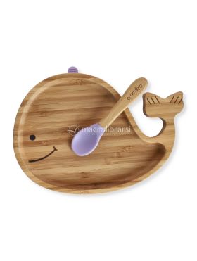 piatto balena in bambu con cucchiaio lilla 724828